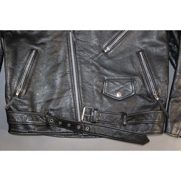 VTG Wilsons Classic Black Leather Motorcycle Moto Biker Punk Jacket Men's Large - Picture 2 of 9